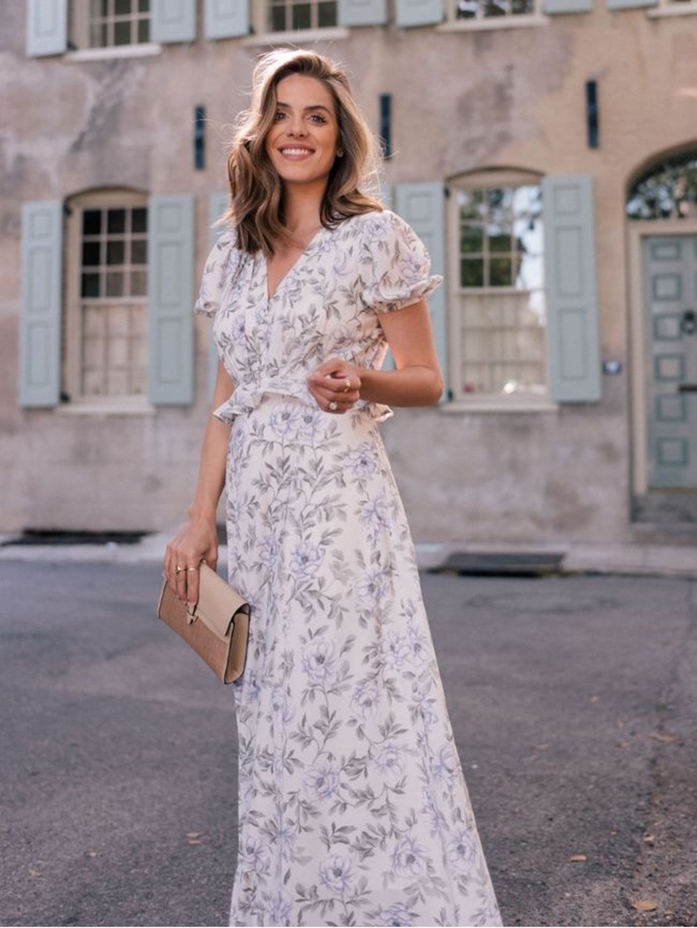 Gal Meets Glam Cassidy Cream Maxi Dress with Lavender Floral Print - Picture 2 of 14